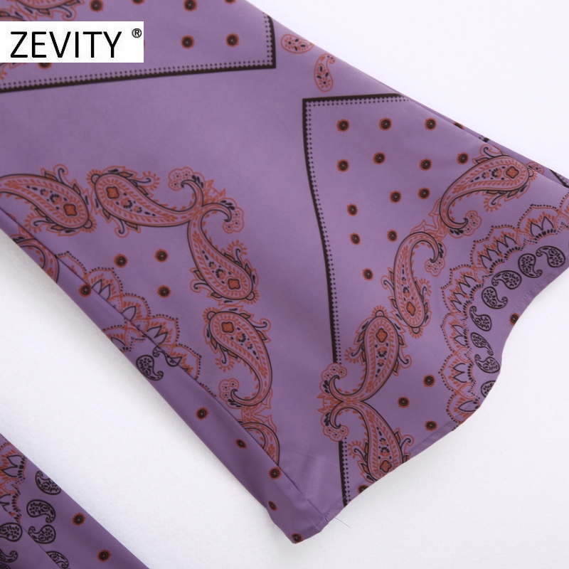 ZEVITY Women vintage cashew nuts print flare pants female leisure zipper fly paisley retro Trousers chic back pockets pants P920