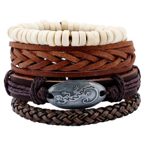 New Fashion Leather Anchor Bracelets & bangle Men 3/4 pcs 1 Set Multilayer Bead Wristband Vintage Handmade Bracelet Pulseira