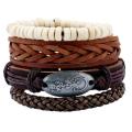 New Fashion Leather Anchor Bracelets & bangle Men 3/4 pcs 1 Set Multilayer Bead Wristband Vintage Handmade Bracelet Pulseira
