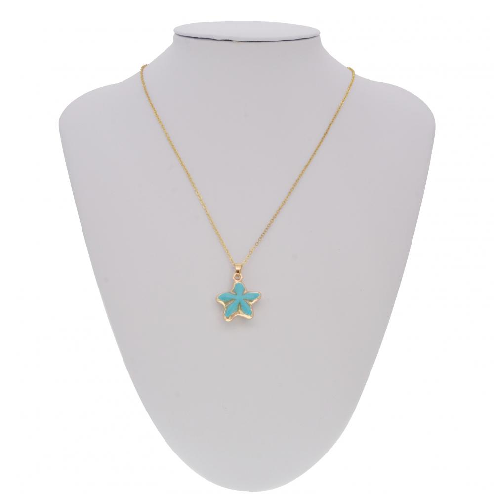 Wrapped Gold turquoise Howlite seastar pendant Necklace for women