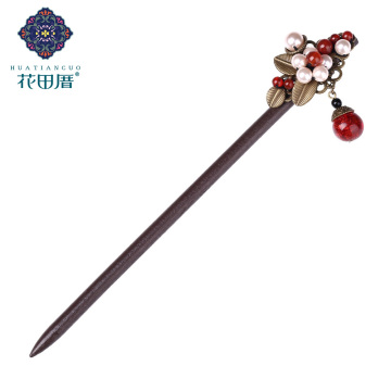 Ethnic Lampwork Beads Hair Sticks Shell Bead Alloy Leaves Wooden Hairpin Women Bridal Jewelry Headwear Hair Accessories FZ-17010