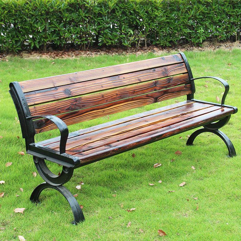 500 Outdoor Iron Park Chair Garden Bench Outdoor Anticorrosive Wood Bench Leisure Seat Bar Chair Backrest Solid Wood