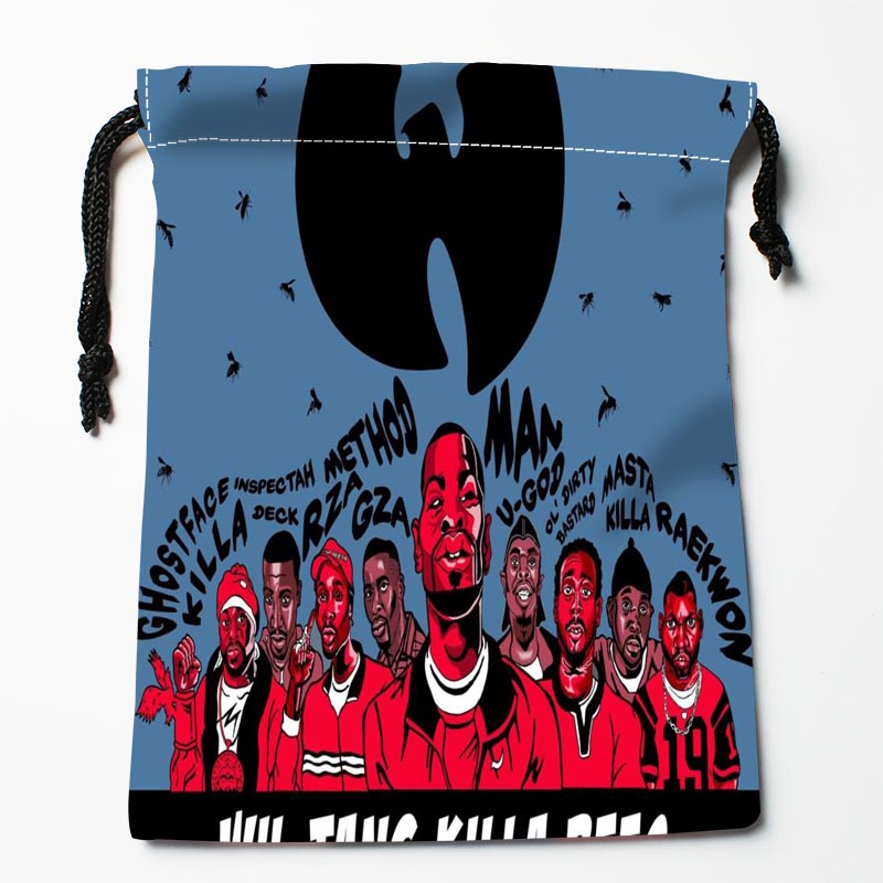 New Arrival Wu Tang Drawstring Bags Print 18X22CM Soft Satin Fabric Resuable Storage Storage Clothes Bag Shoes Bags