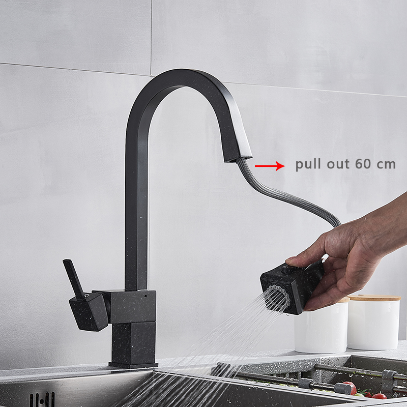 Kitchen Faucet Pull Down Single Handle Black Kitchen Sink 360 Degree Rotatio Mixer Tap 2 Pattern Shower Spout Hot Cold Faucet