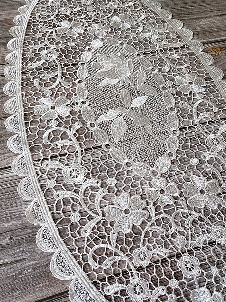 Europe white oval Embroidery bed Table Runner flag cloth cover Lace tablecloth mat set kitchen Wedding Christmas decor