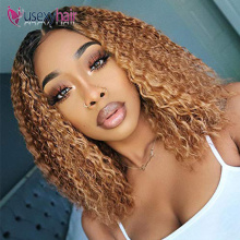 Usexy transparent lace wigs pre-plucked bob lace frontal pixie curls wigs kinky curly brazilian ombre colored bob human hair Wig