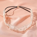 Trendy Lace Headbands With Pearl Beaded For Women Korean Beige Elastic Ribbon Flower Style Non-slip Hair Bands Bridal Headwear