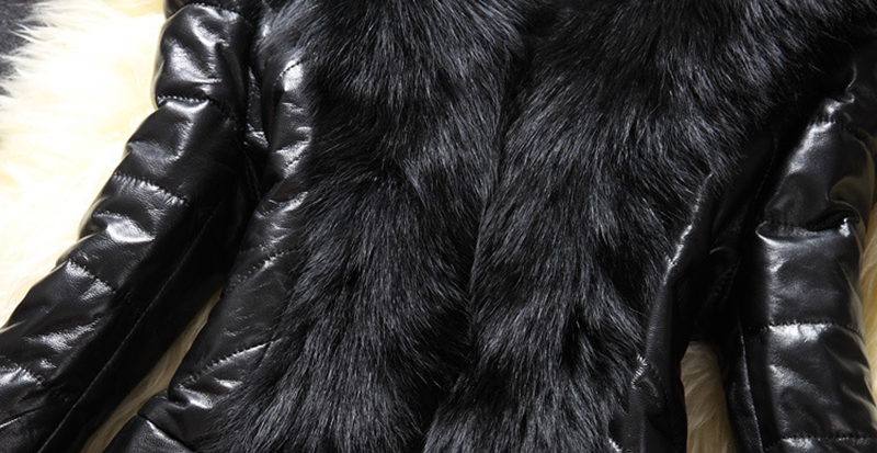 Luxury Women's Faux Fur Coat Leather Outerwear Snowsuit Long Sleeve Jacket Black
