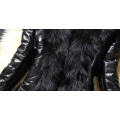 Luxury Women's Faux Fur Coat Leather Outerwear Snowsuit Long Sleeve Jacket Black