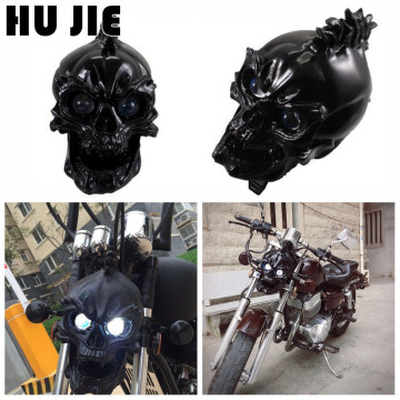 Silver Black LED Skull Head Light Headlight Lamp Cruiser Chopper Bobber Touring Custom Motorcycle