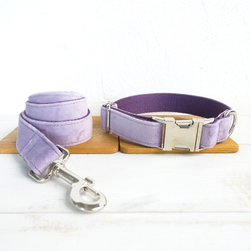 Customized Dog Collar Engraved Puppy ID Tag Leash Collar Set Adjustable Outdoor Solid Canvas Pet Collar Leash THE VIOLET Purple