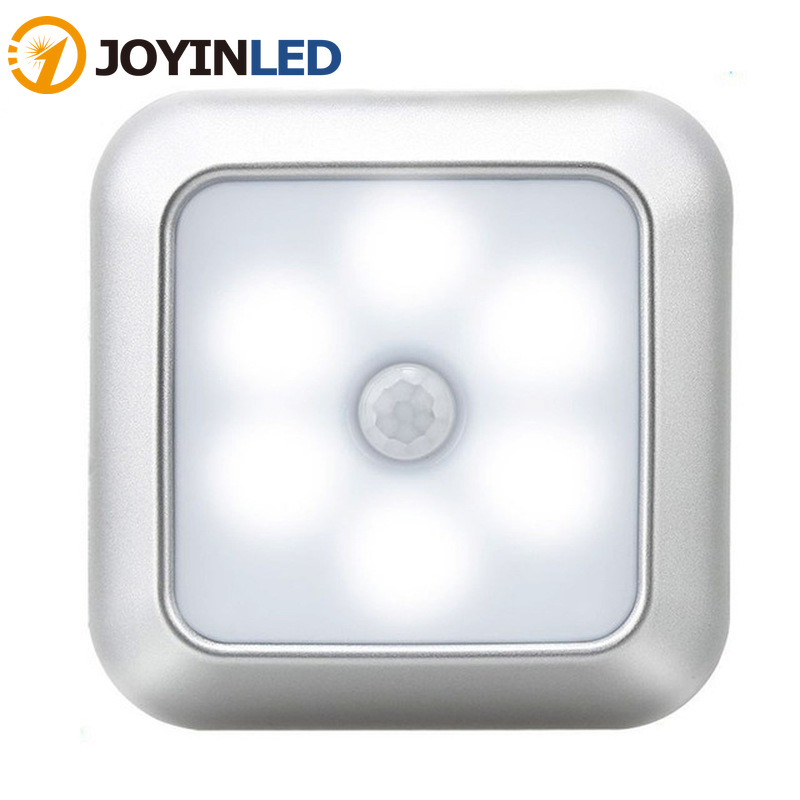 2020 Battery Powered 6 LED Square Motion Sensor Night Lights PIR Induction Under Cabinet Light Closet Lamp for Stairs Kitchen