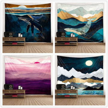 Oil Painting Flags Banners Accessories Landscape Sunset Scenery Night Hanging Cloth Living Room Bedroom Tapestry Home Decoration