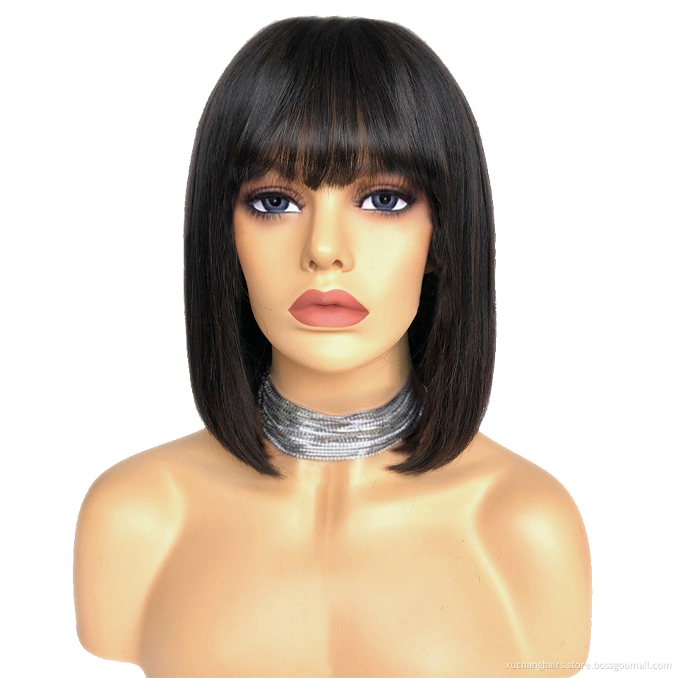 Hot selling human hair extension wigs remi wig vendors free sample vietnamese raw hair machine bob wigs with bangs