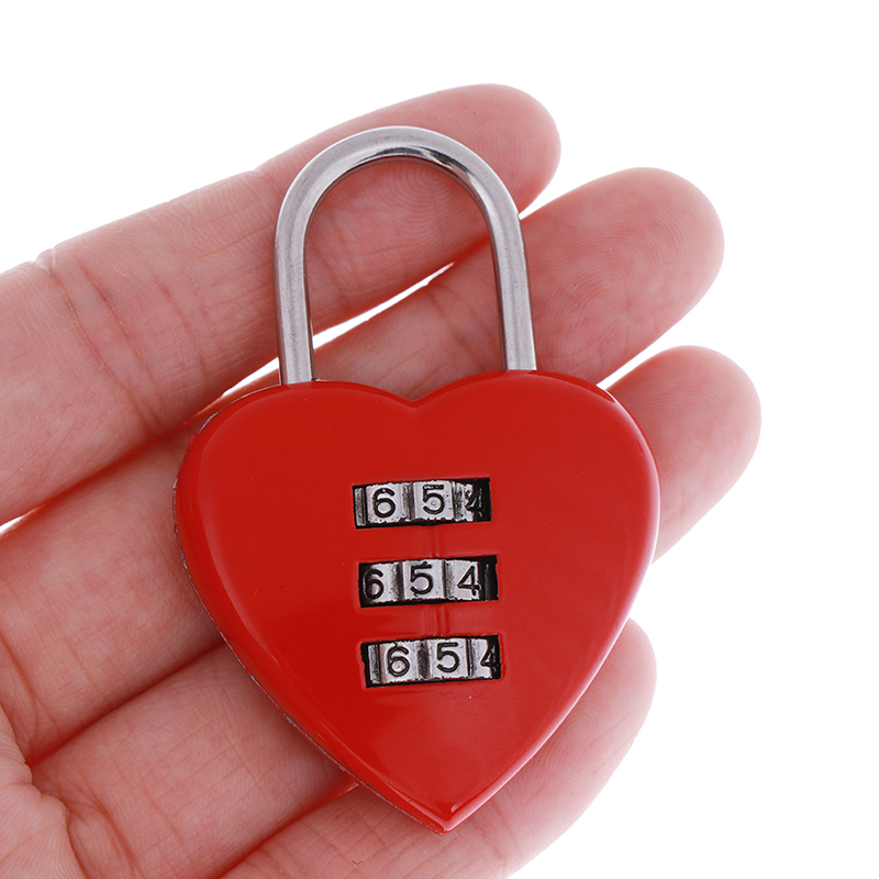 1PCS Luggage Lock Mini Cute 3 Digit Luggage Suitcase Padlock Red Heart Shaped Coded Lock