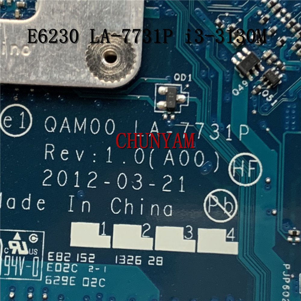 QAM00 LA-7731P I3-3130M FOR Dell Latitude E6230 Laptop Motherboard CN-0W7YTC W7YTC Mainboard 100% test