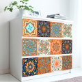 10pcs/set Orange Mandala Pattern Crystal Hard Tiles Wall Sticker Kitchen Wardrobe Home Decor Art Mural Peel & Stick Wallpaper