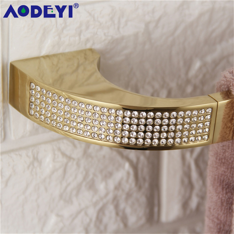 Single Towel Bar, AODEYI Luxury Bathroom Hardware Accessories with Czech Crystal, Wall Mounted, Plated Chrome or Gold Finished