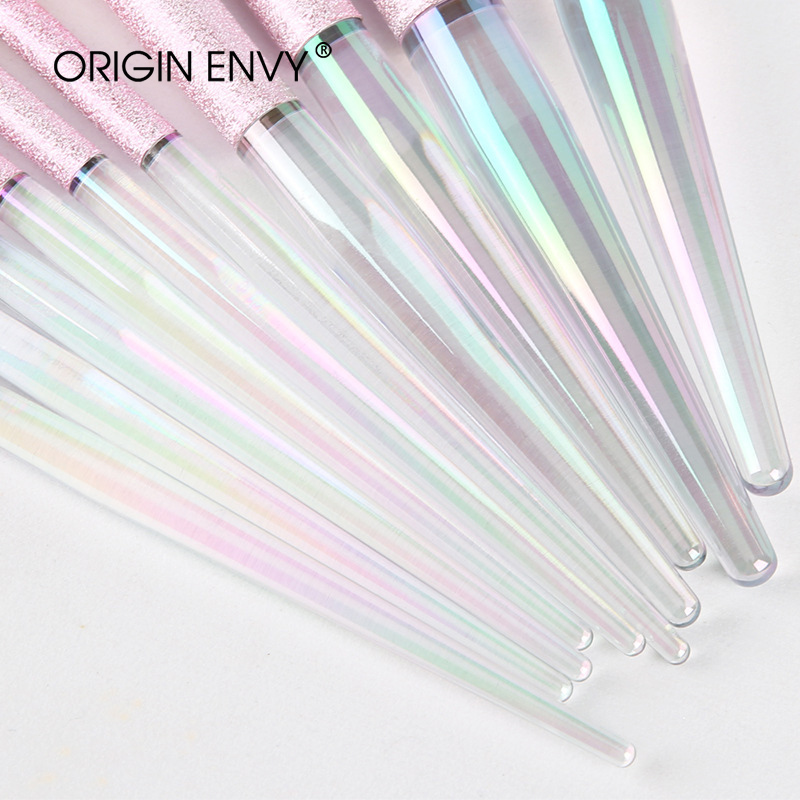 ORIGIN ENVY 10pcs Rainbow Crystal Frosted Handle Profession Makeup Brushes Set Foundation Eyeshadow Makeup Brush Beauty Tool Kit