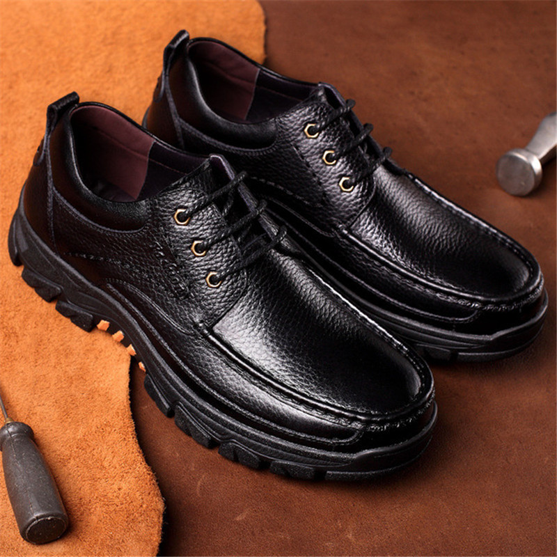 2020 Spring Men's Genuine Leather Shoes Size 38-44 Head Leather Soft Lace-Up Rubber Loafers Shoes Man Casual Real Leather Shoes