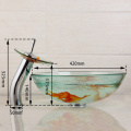 KEMAIDI Modern Bathroom Glass Golden Fish Painted Vessel Sink Faucet & Pop up Drain Combo Sink Set Bathroom Sink Accessaries