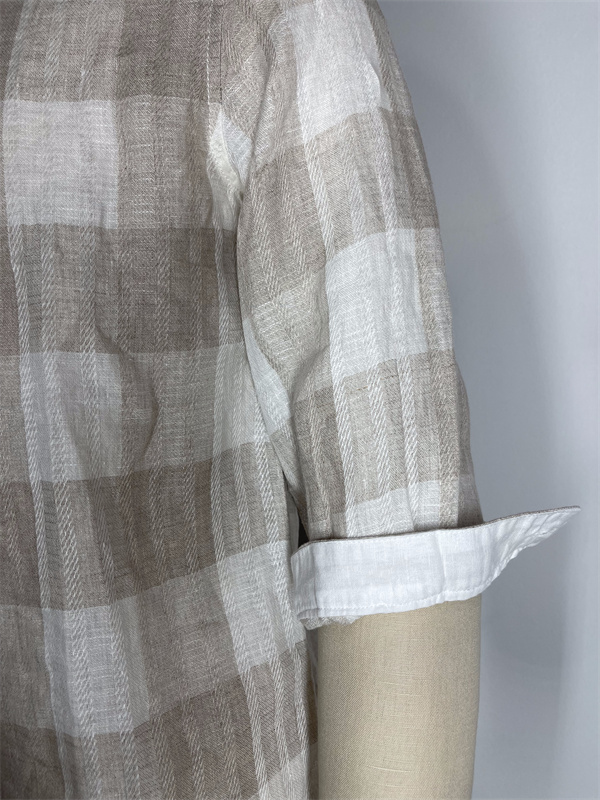 Large Plaid Cotton And Linen Casual Shirt