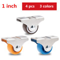 4 Pcs Hot New Arrival 1 Inch Dia Universal Furniture Caster Furniture Trolley Iron Top Plate Silent Rubber Fixed Caster Wheel