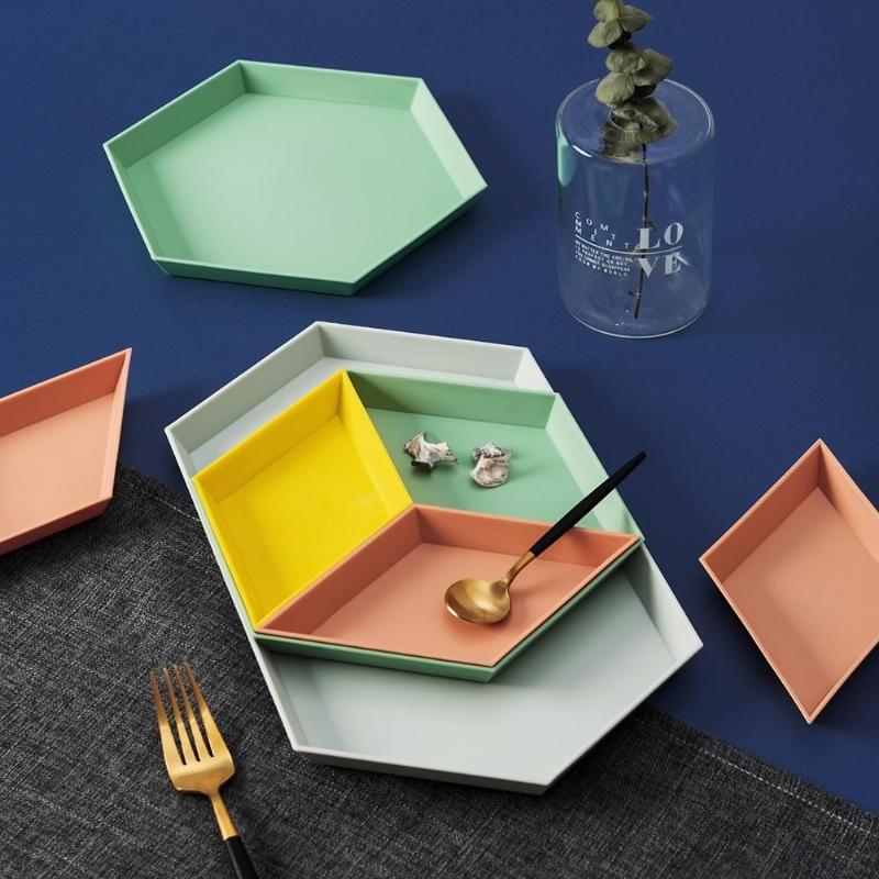 1 Set Storage Tray Nordic Style Polygon Desktop Combination Storage Tray Geometric Dish Dry Fruit Plate Home Decoration Plate