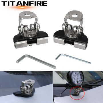 TF30 2Pcs Stainless Steel Universal Car Hood LED Work Light Mount Bracket 360 Rotatable Truck Engine Cover Work Lamp Holder