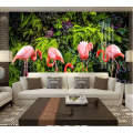Custom 3D wallpaper mural Nordic small fresh tropical rainforest banana leaf flamingo rural background wall