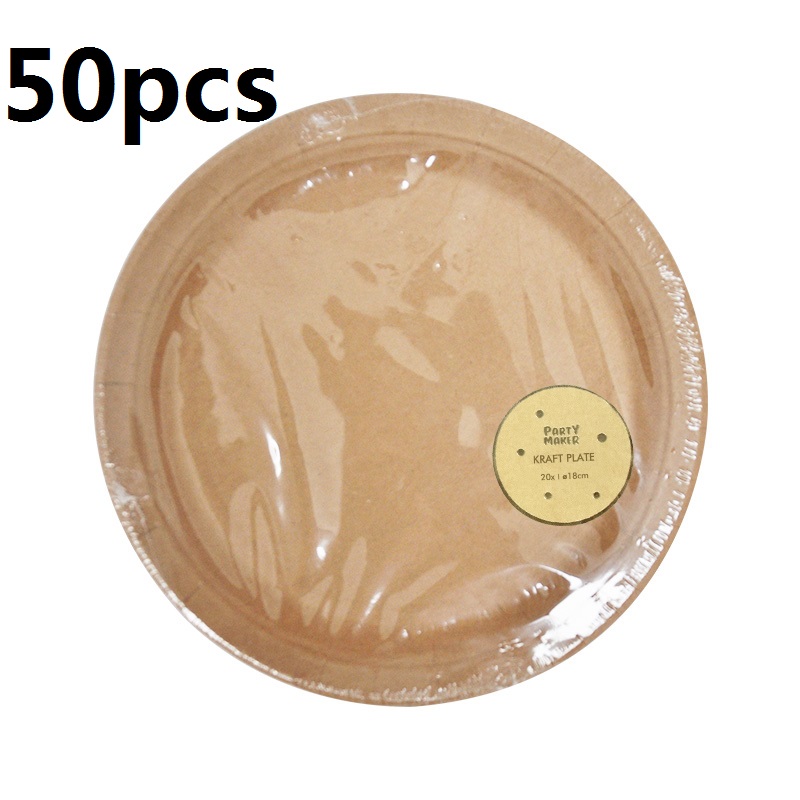 150pcs 50Guests Kraft Paper Tableware Sets Disposable Plates Cups Birthday Party Decration Supplies Eco-Friendly