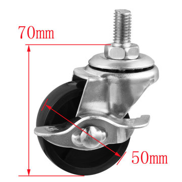 5 Pcs/Lot Casters 2-inch Black Pp Screw Brake Wheel 8mm Side Diameter: 50 Furniture Universal