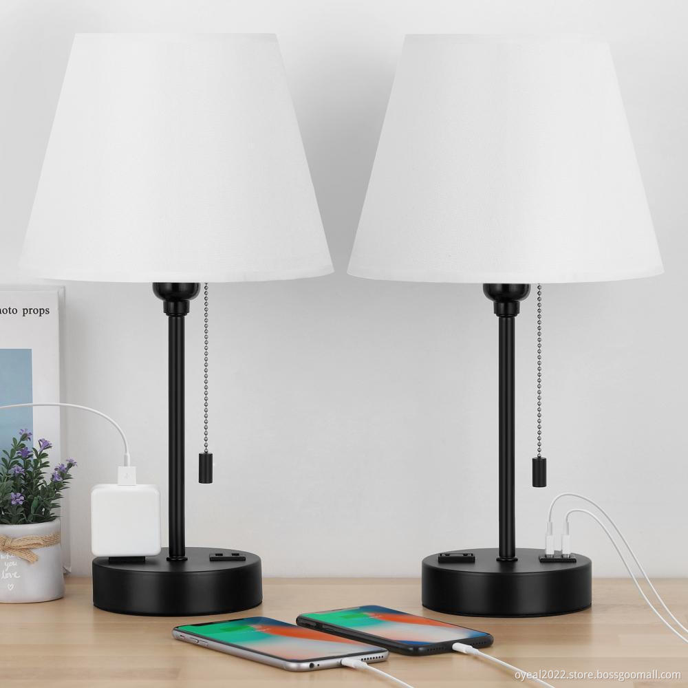 Table Lamp with Dual USB Ports and Socket
