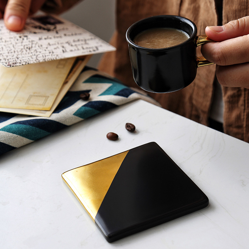 Black Marble Plating Gold Ceramic Coaster Cup Mats Pads Home Decorations Kitchen Tools Desktop Non-slip Luxury Pad Europe Style