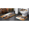 Autumn Forest Deer Bathroom Shower Curtain Bath Mat Toilet Cover Rug Decor Set Flannel + PVC Mesh Bottom