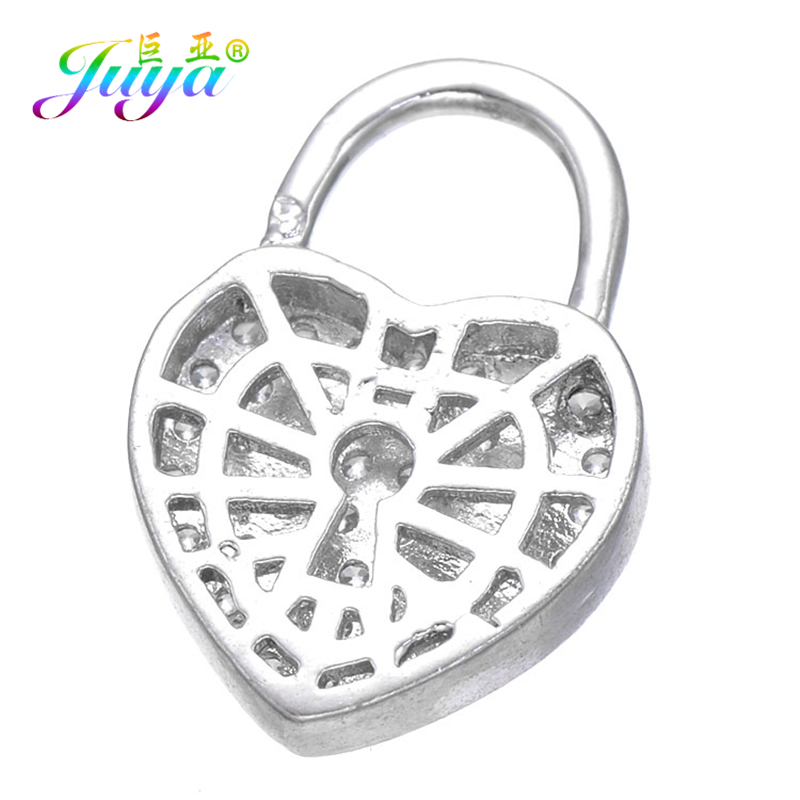 Juya 100% Handmade Zircon Insert Jewelry Findings Gold Heart Locket Connectors Accessoris For Women Jewelry Making