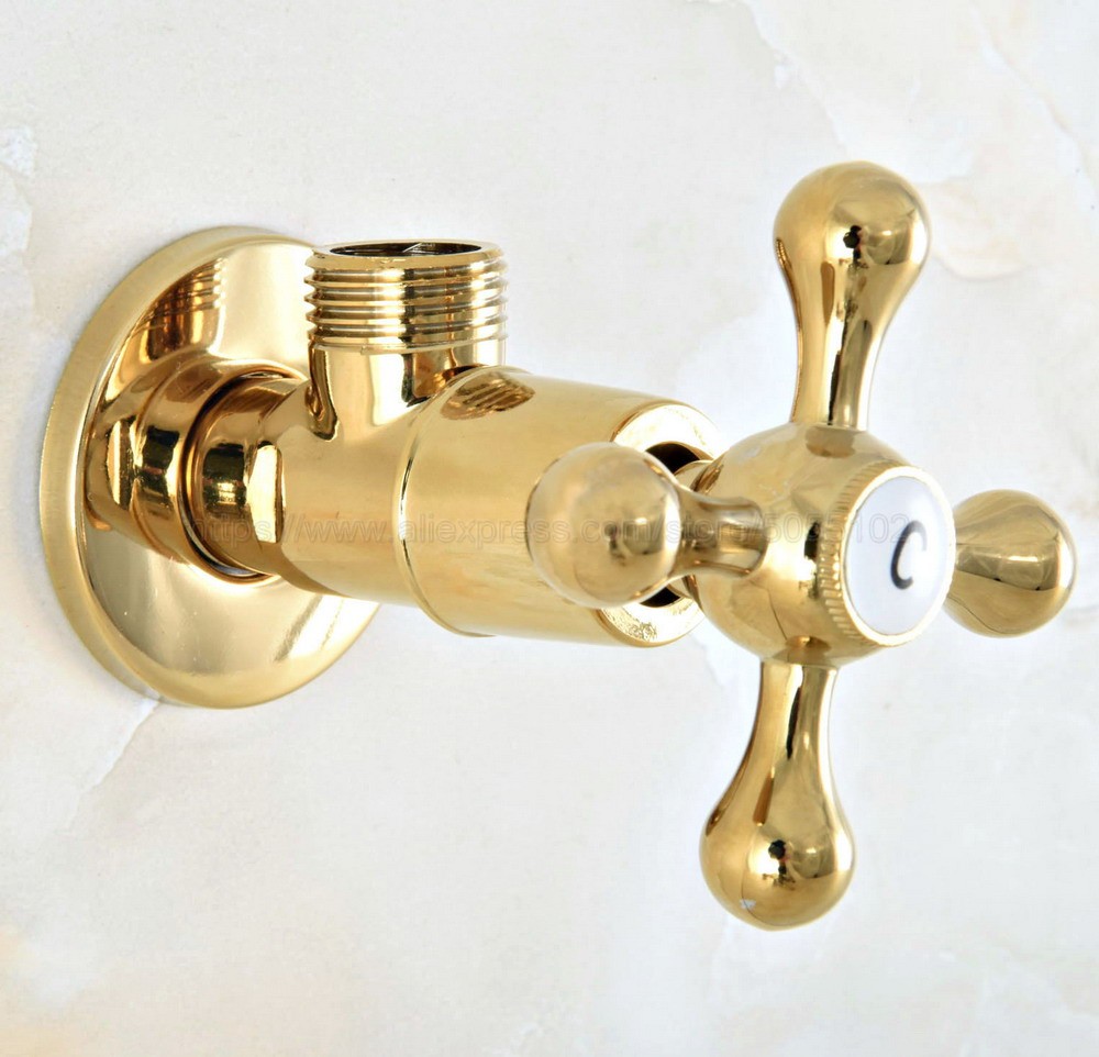 Gold Color Brass 1/2"male x 1/2" male Brass Bathroom Angle Stop Valve Gold Finish Filling Valves Bathroom zav013