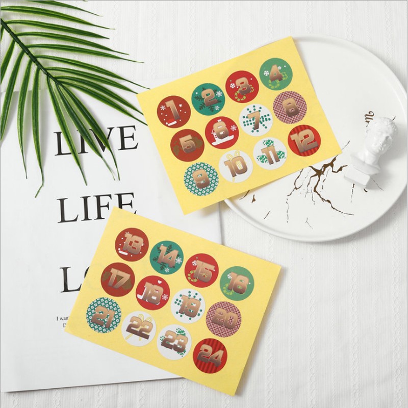 120Pcs 1-24 Numbers Seal Stickers Christmas Digital Sticker Biscuit Candy Seal Sticker Advent Calendar Party Decoration Sticker