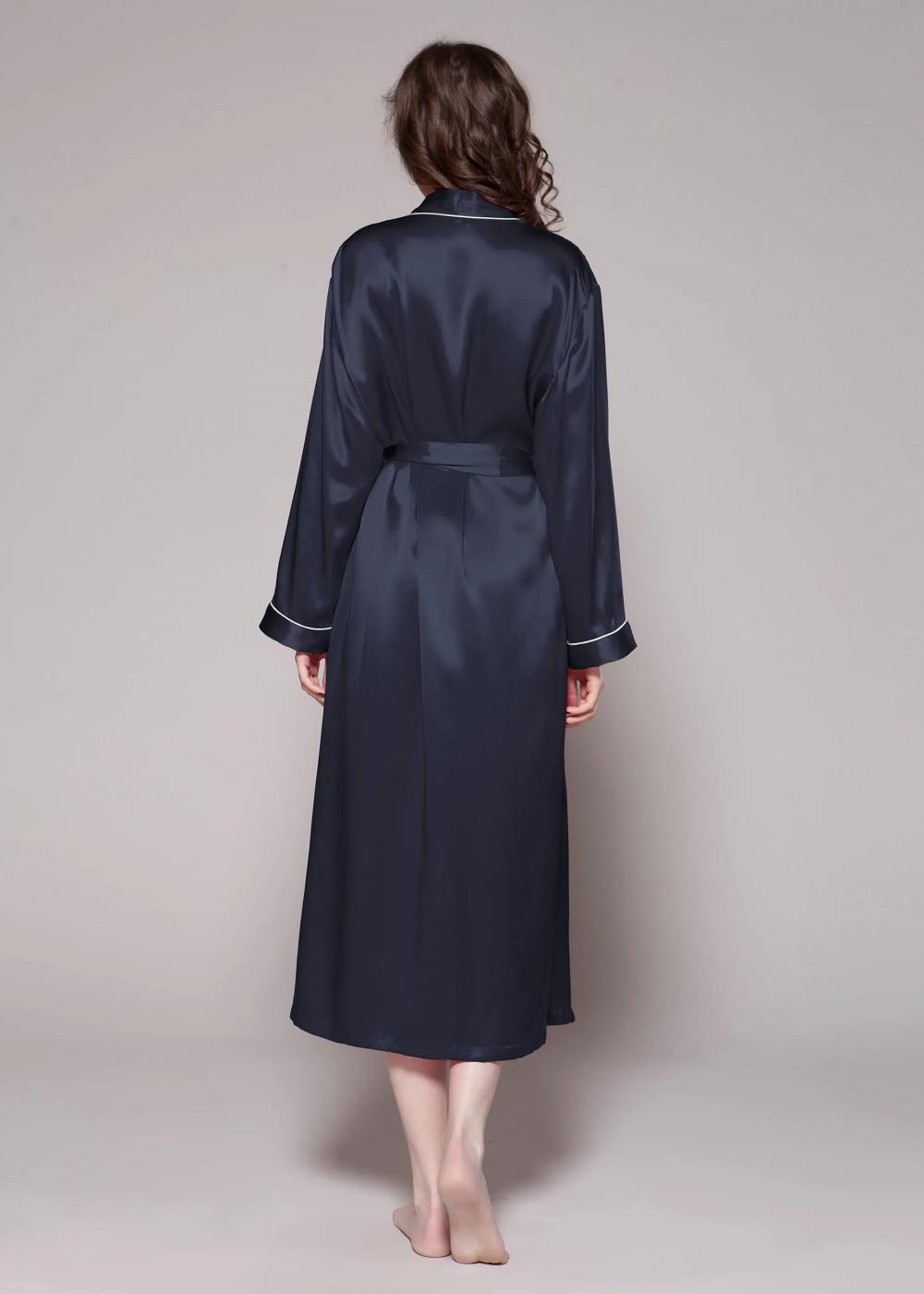 19 Momme Contra Trim And Full Length Women's Silk Robe Silky Kimono Bathrobe for Bride Bridesmaids Wedding Party Loungewear Long