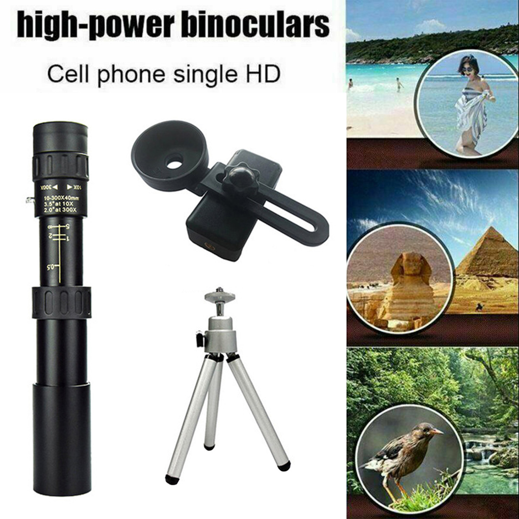 10-300x40 Monocular Telescope Zoom High Quality Monocular Binoculars Telescope Supports Smartphone with Light Night Vision