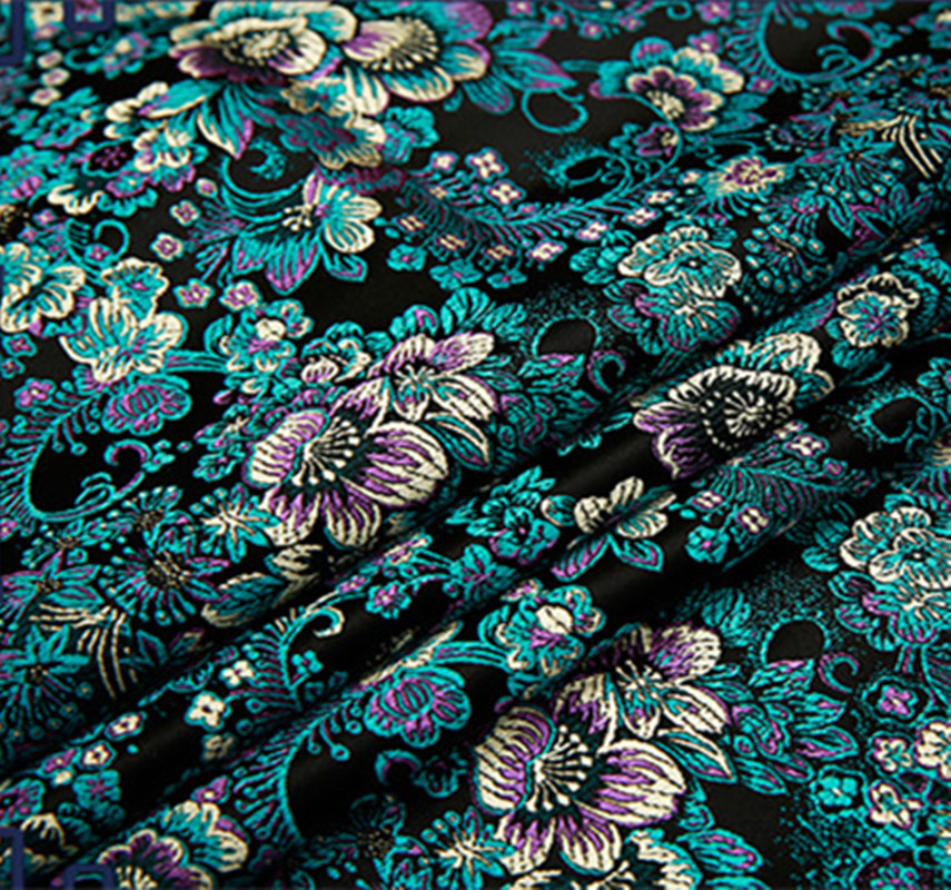 Black flower Metallic Jacquard Brocade Fabric,3D jacquard fabric, yarn dyed fabric for Womens Coat Dress Damask Brocade 75*50cm