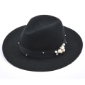 2017 Autumn Winter Spring Fashion 100% wool Vintage Wide-Brim Pearl bow Fedoras Hats for Women Bowler Floppy Feminino jazz hat