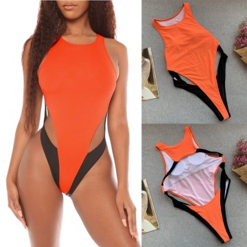 #Z35 Women One Piece Swimsuit Swimwear Women Color Block Patchwork Backless Sport Bikinis Female Beachwear Biquini Swimwear