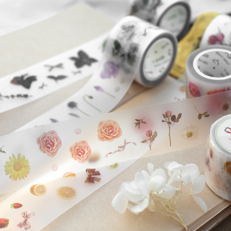 Retro Bullet Journal beautiful Flowers Transparent Washi Tape Adhesive Tape DIY Scrapbooking Sticker Label PET Masking Tape
