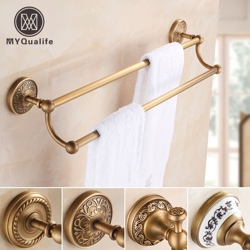 Best Quality Dual Towel Bar Towel Holder Towel Rack Antique Brass Bathroom Accessories
