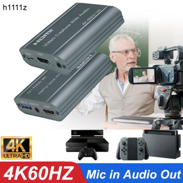4K 60Hz HDMI Video Capture Card 3.5mm Audio Out Mic In TV Loop Game Recording Box 1080P 60fps USB 3.0 2.0 Live Streaming Plate