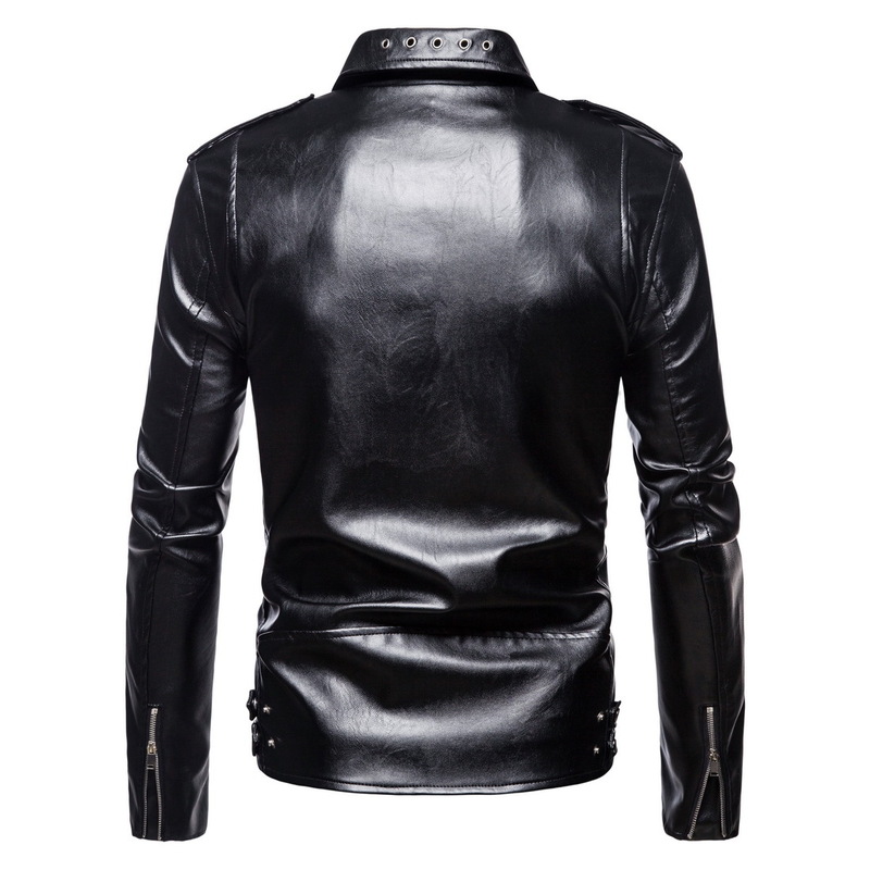 New 2020 Motorcycle Leather Jacket Men Casual Solid Color Slim Fit Zipper Long Sleeve Jacket Men Autumn Fashion PU Men's Jacket