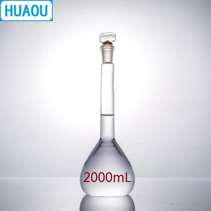 HUAOU 2000mL Volumetric Flask Class A Neutral Glass with one Graduation Mark and Glass Stopper Laboratory Chemistry Equipment