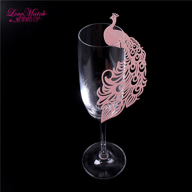 25pcs Laser Cutting Peacock Wine Glass Cup Card For Wedding Paper Name Place Card Cup Card Wedding Decorations Party Supply