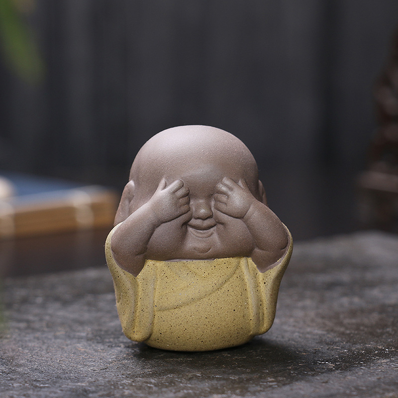 Mini decorative ceramic buddha statues monks furnishing articles Noing seeing no hearing no saying ceramic monks sculpture buda